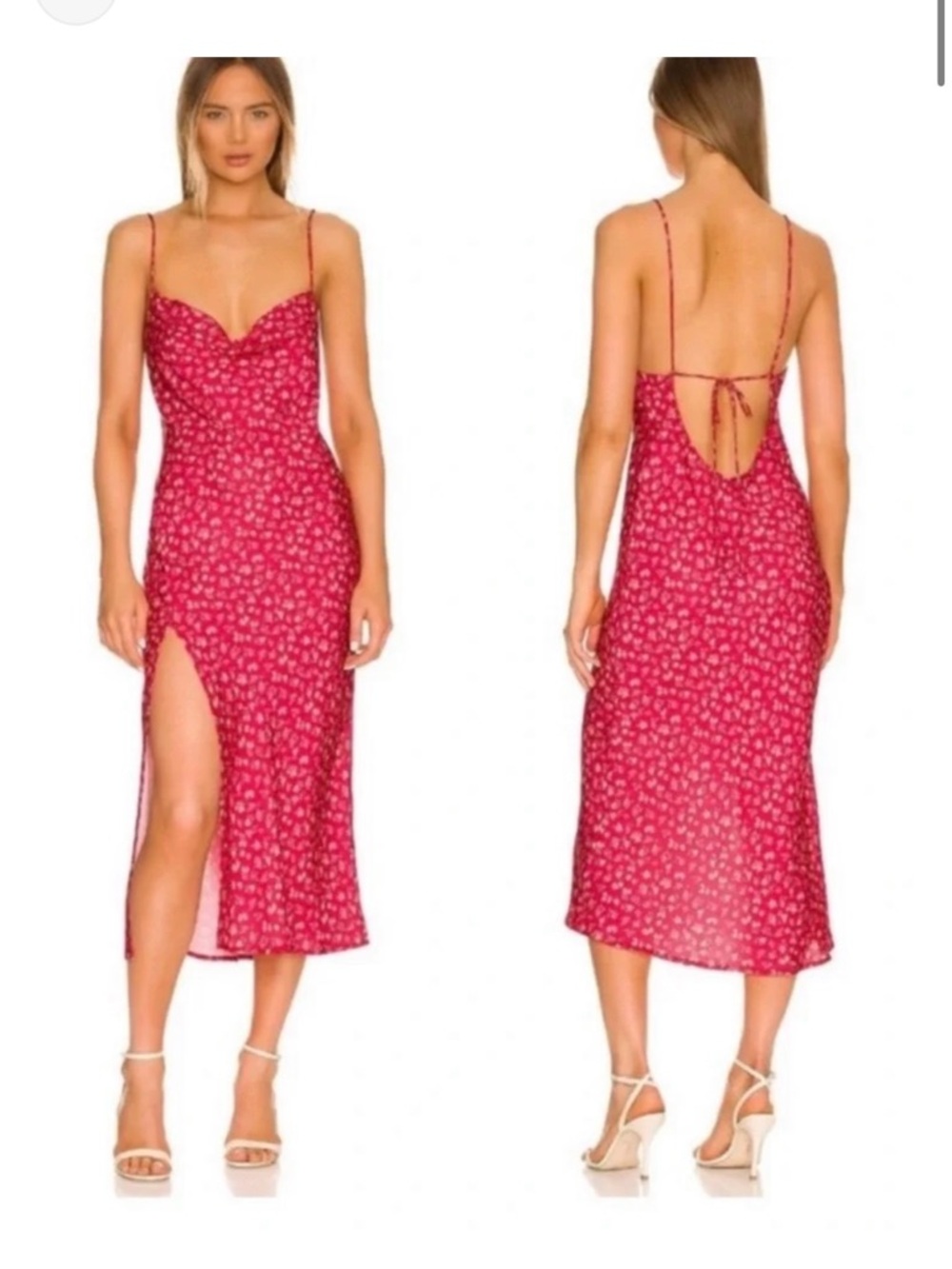 RESA Hot Pink Floral Slip Midi Dress with Side Slit